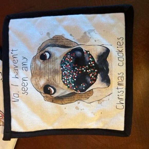 Dog-Themed Christmas Oven Mitt & Pot Holder Set boston international - Picture 6 of 7